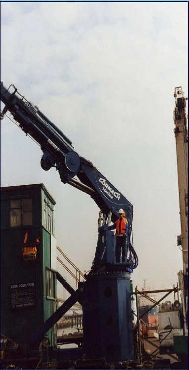 Cormach crane on a dock pedestal